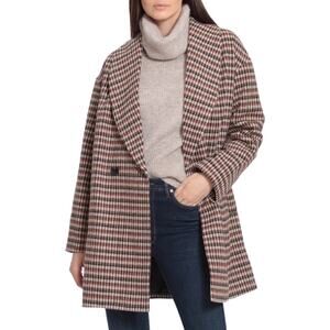 New Avec Les Filles Olive, Tan, Rust Plaid Shawl Collar Coat Women's Size M